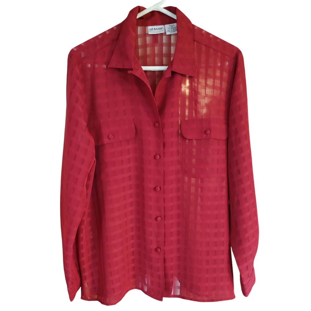 Liz Baker Vibrant Red Checkered Button Down Shirt